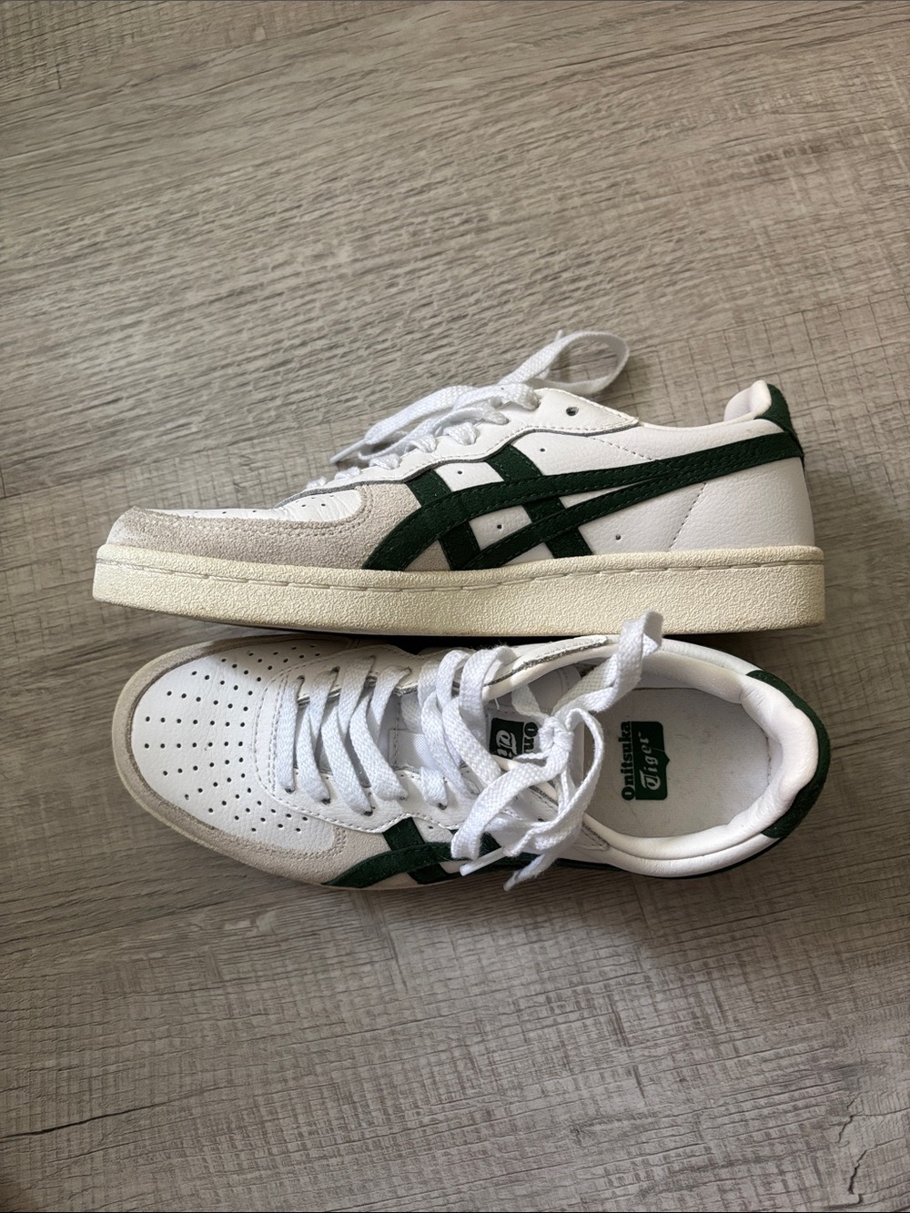 Onitsuka Tiger GSM White Sneakers with Green Stripes